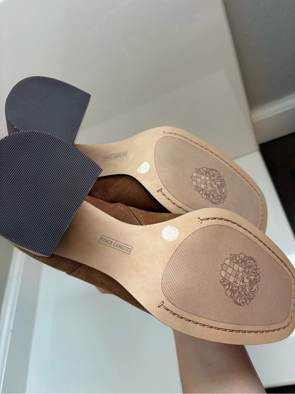 Vince Camuto Chestnut Suede Block Heel Ankle Boots
